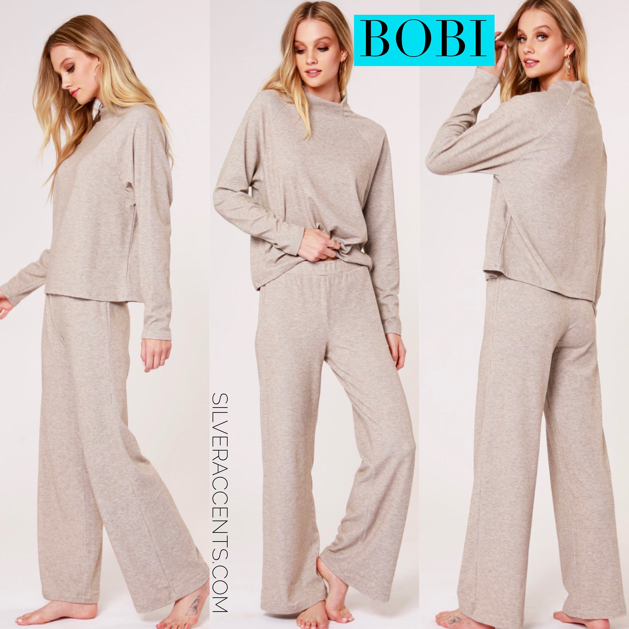 BOBI Cozy Heather Knit MANHATTAN WideLeg Pants