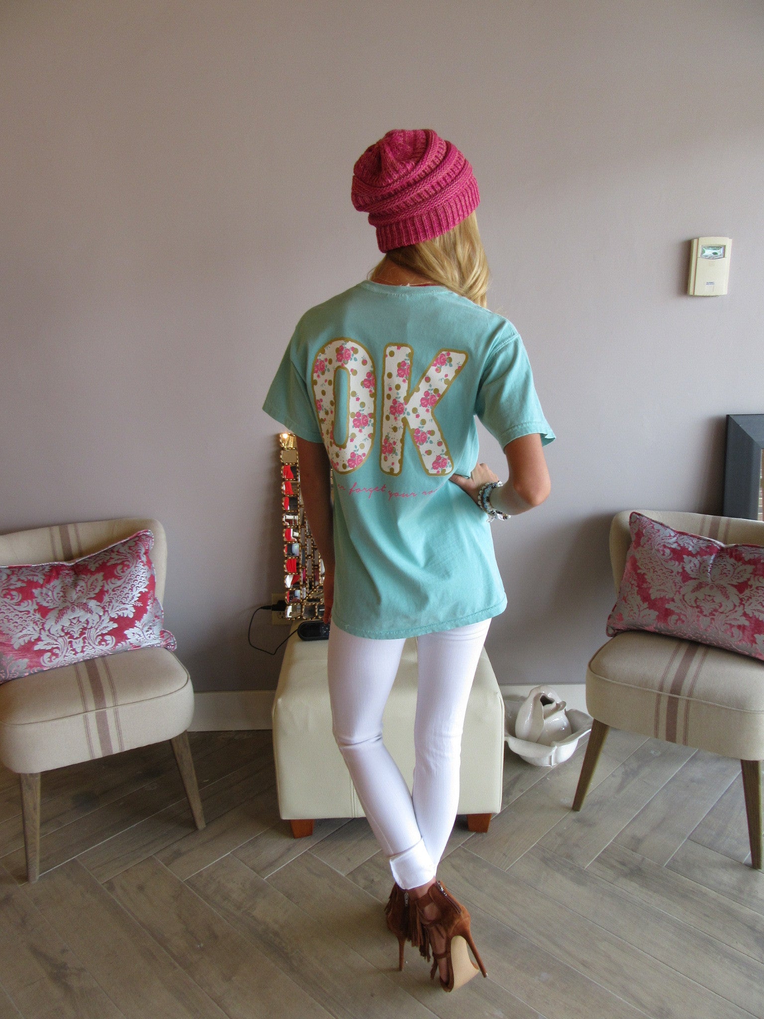 Floral OK Roots Comfort Colors Tee Top