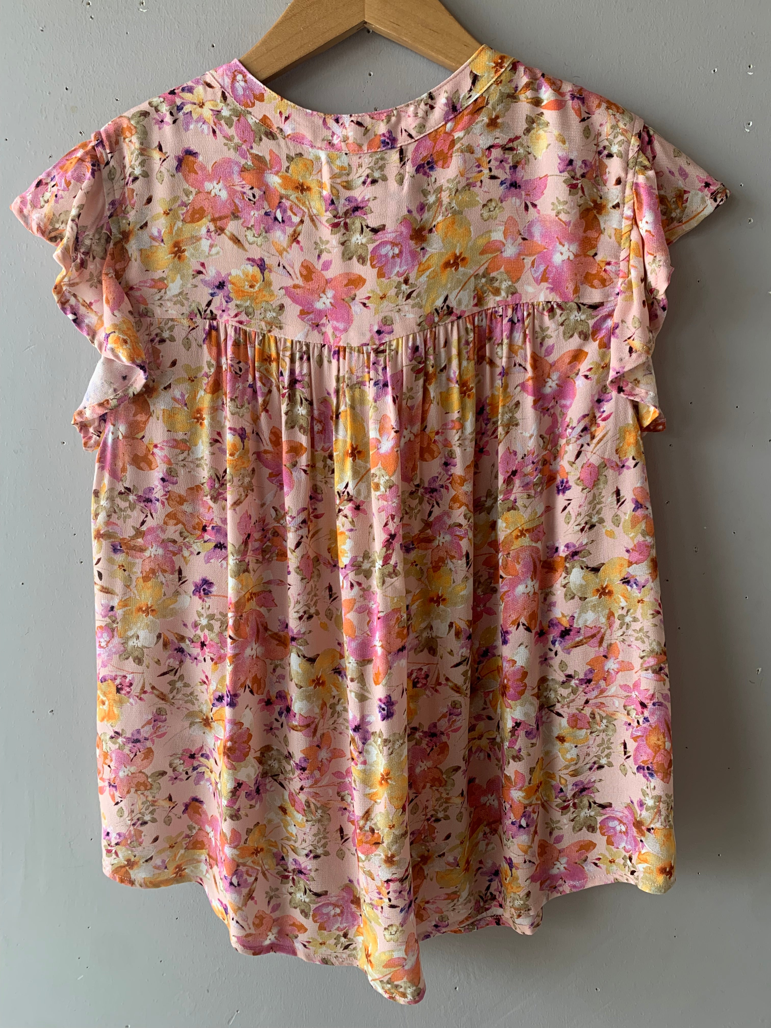 DEAR JOHN Ruffle~Sleeve ROSE PinTuck Top