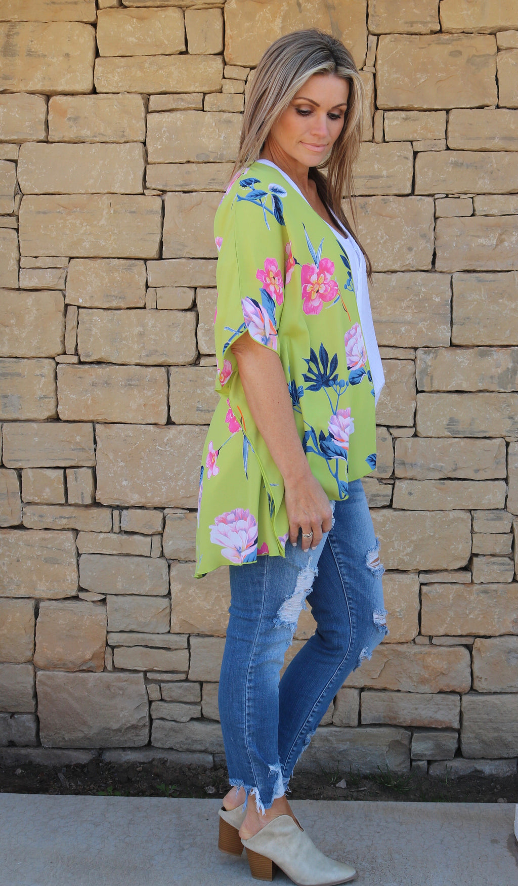 BRIGHT SIDE Floral Kimono Open Cardigan Top