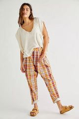 FREE PEOPLE Plaid MAKE A STAND Trousers