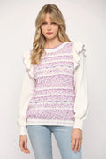 *SUGAR RUSH Ruffle-Sleeve Tape-Yarn Detail Sweater
