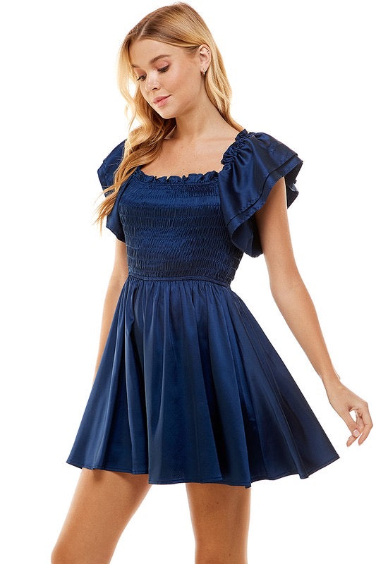 MILLY Smock~Bust Ruffle~Sleeve Satin Dress