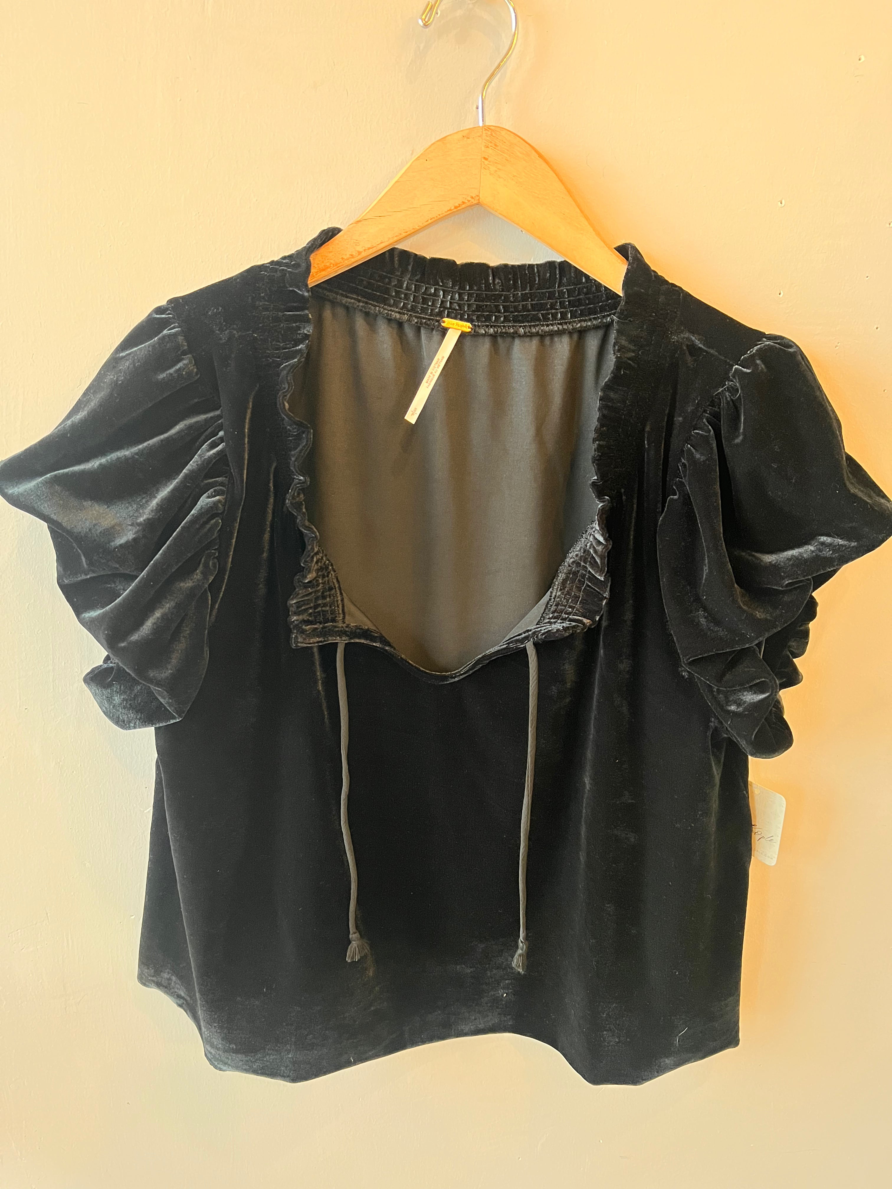 FREE PEOPLE Velvet TERESE Puff Sleeve Tie Neck Top