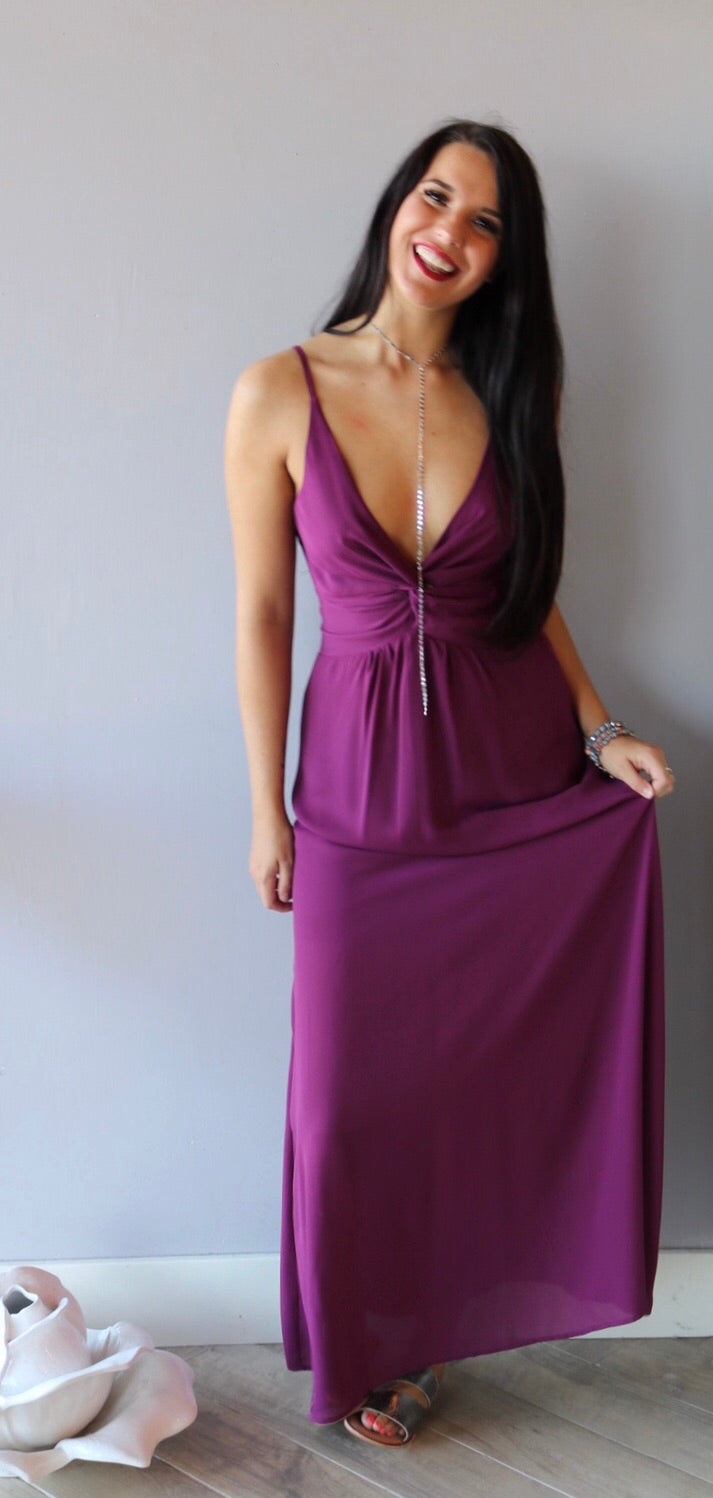 *ASPIRE Twist Front V-Neck Chiffon Maxi Dress