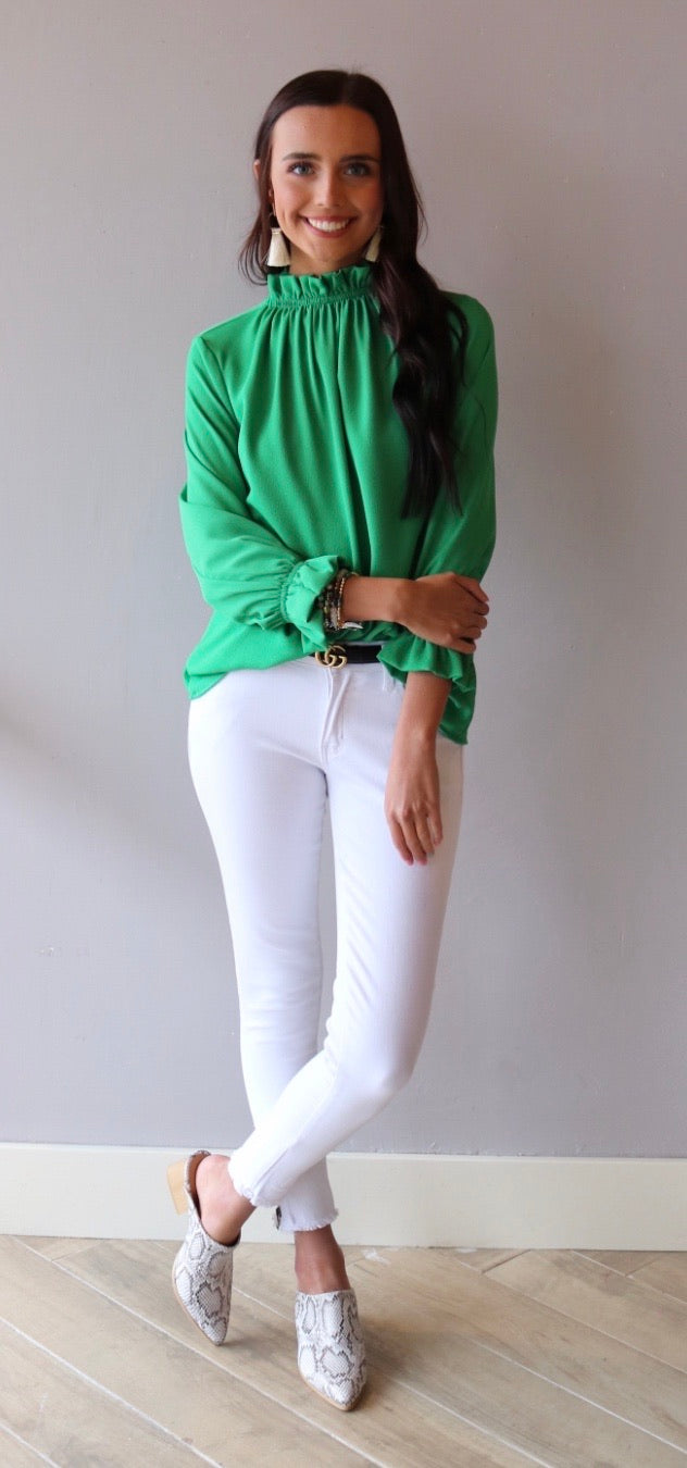 ESCAPE RuffleNeck/Sleeve 3/4 Sleeve Top