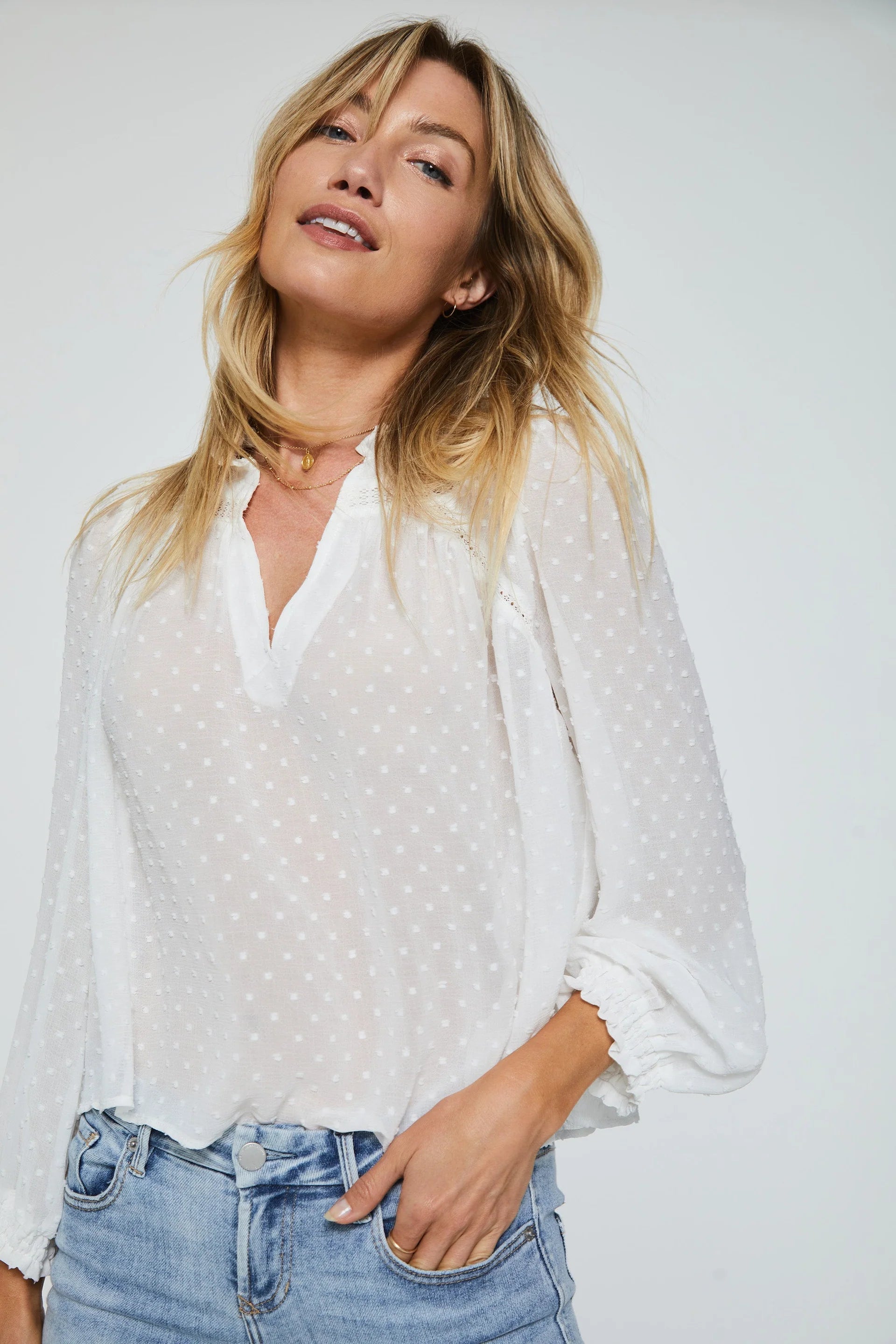 ANOTHER LOVE SwissDot WINSLOW FrontLace Peasant Top