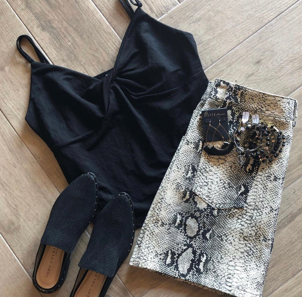 POUT Hiwaist Python Stretch Denim Skirt