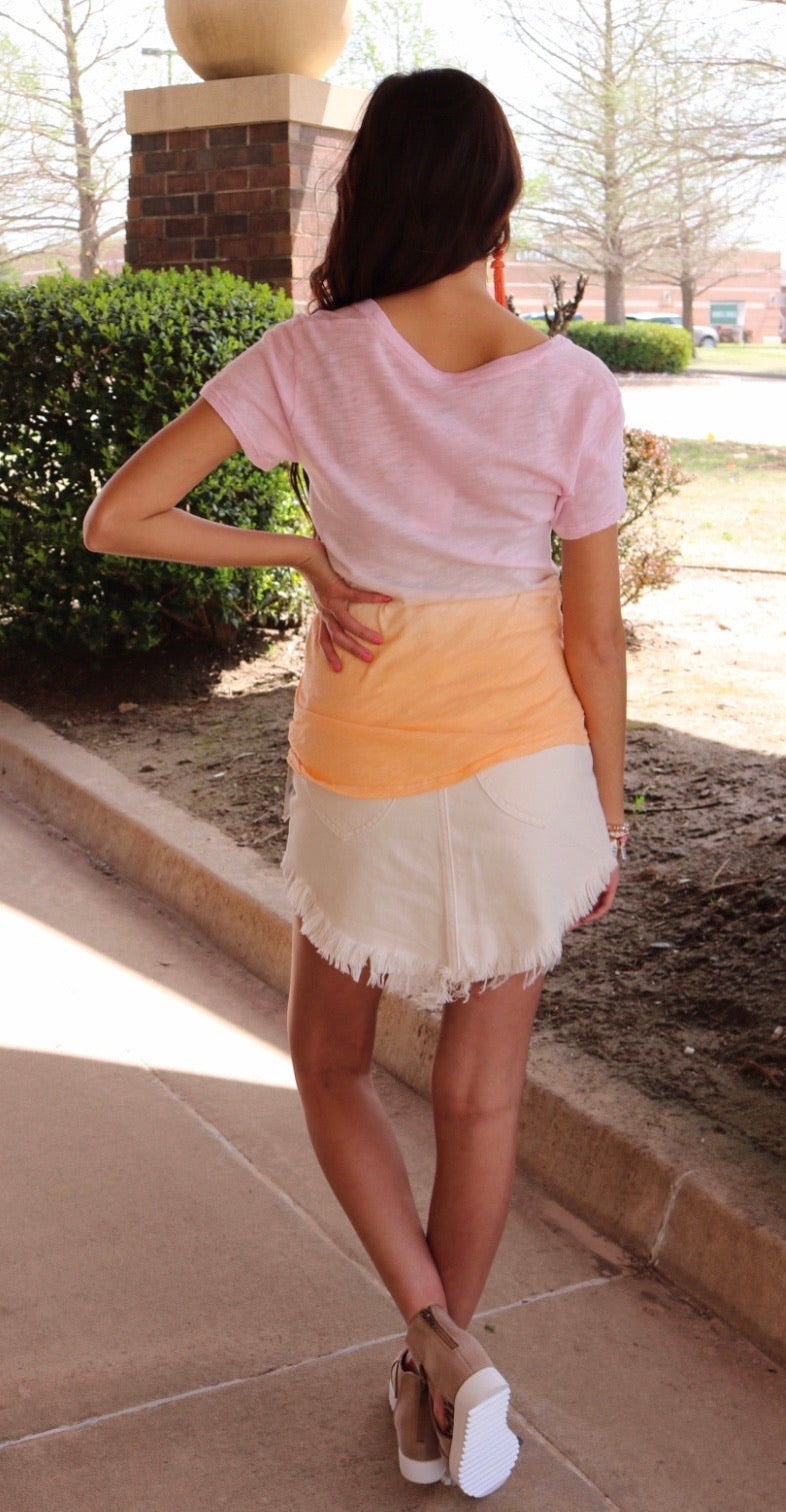 *BOBI Ombré SHORELINE Slub Jersey ShortSleeve V-Neck Top