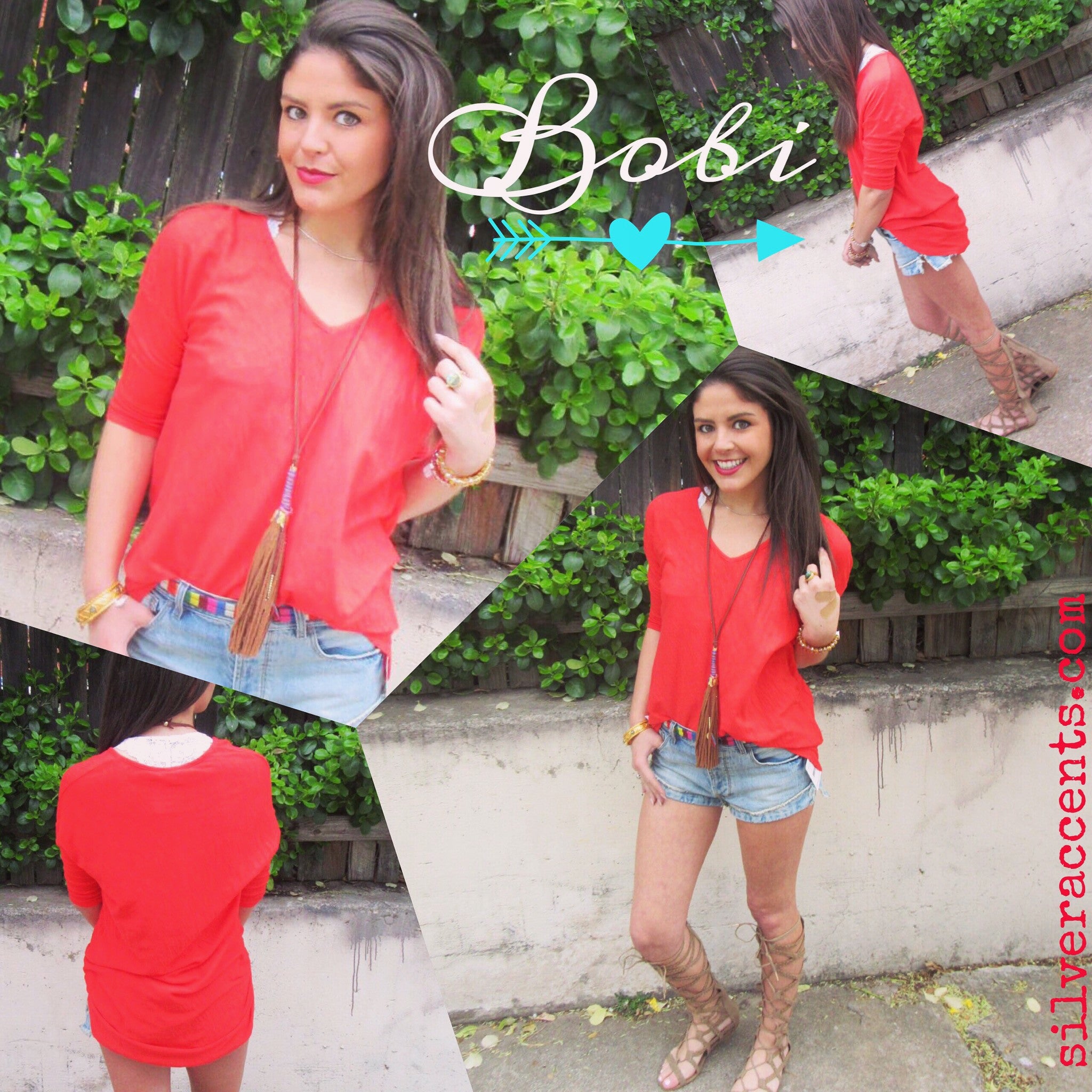 BOBI 3/4 Sleeve WALK ON THE BEACH Slub HiLo V-Neck Tunic Top