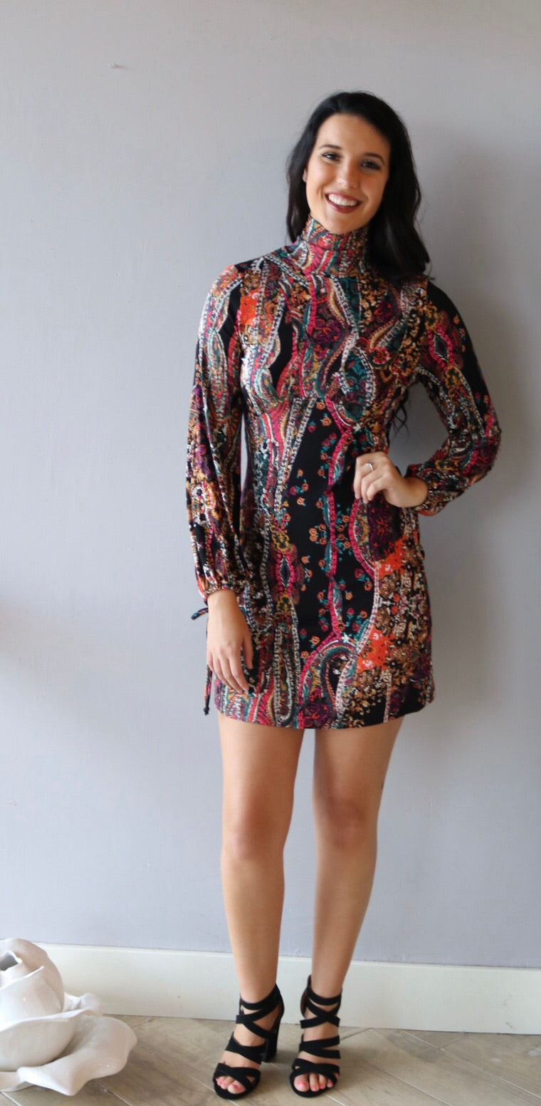 FREE PEOPLE Turtleneck ALL DOLLED UP Print Jersey Dress