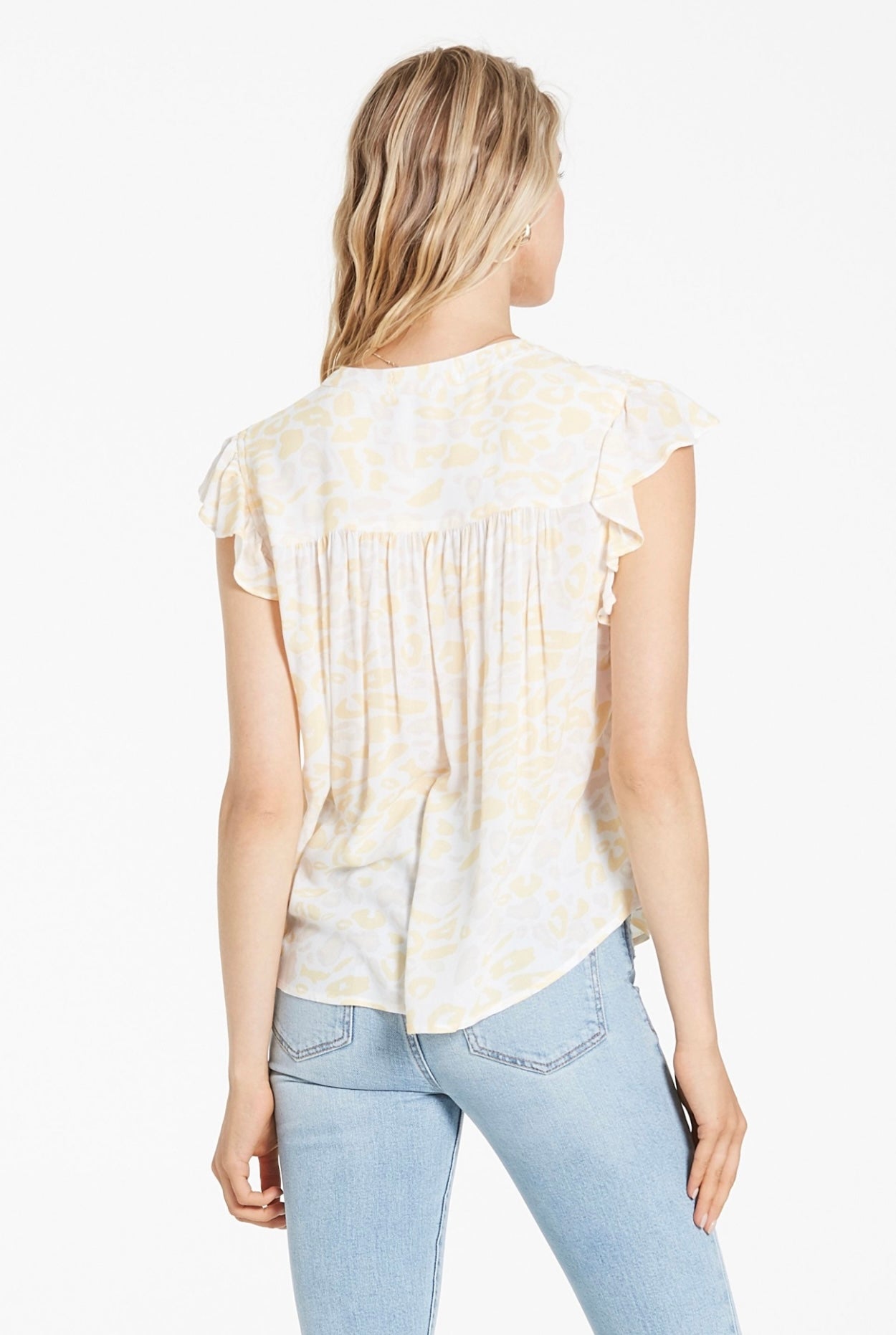 DEAR JOHN Ruffle~Sleeve ROSE Pin~Tuck Top