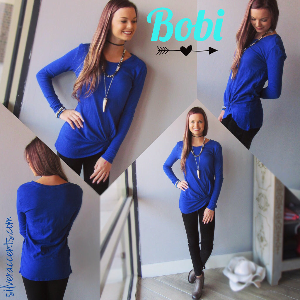 BOBI Slub Jersey LET IT GO Twist Front L/S Tee Top
