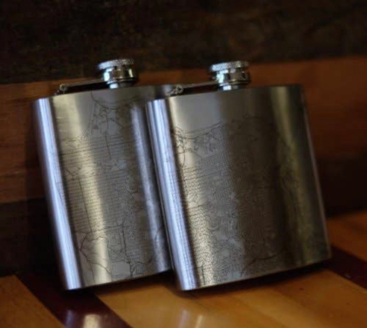 DIRECTIONS Engraved Map Hip Flask w/Funnel