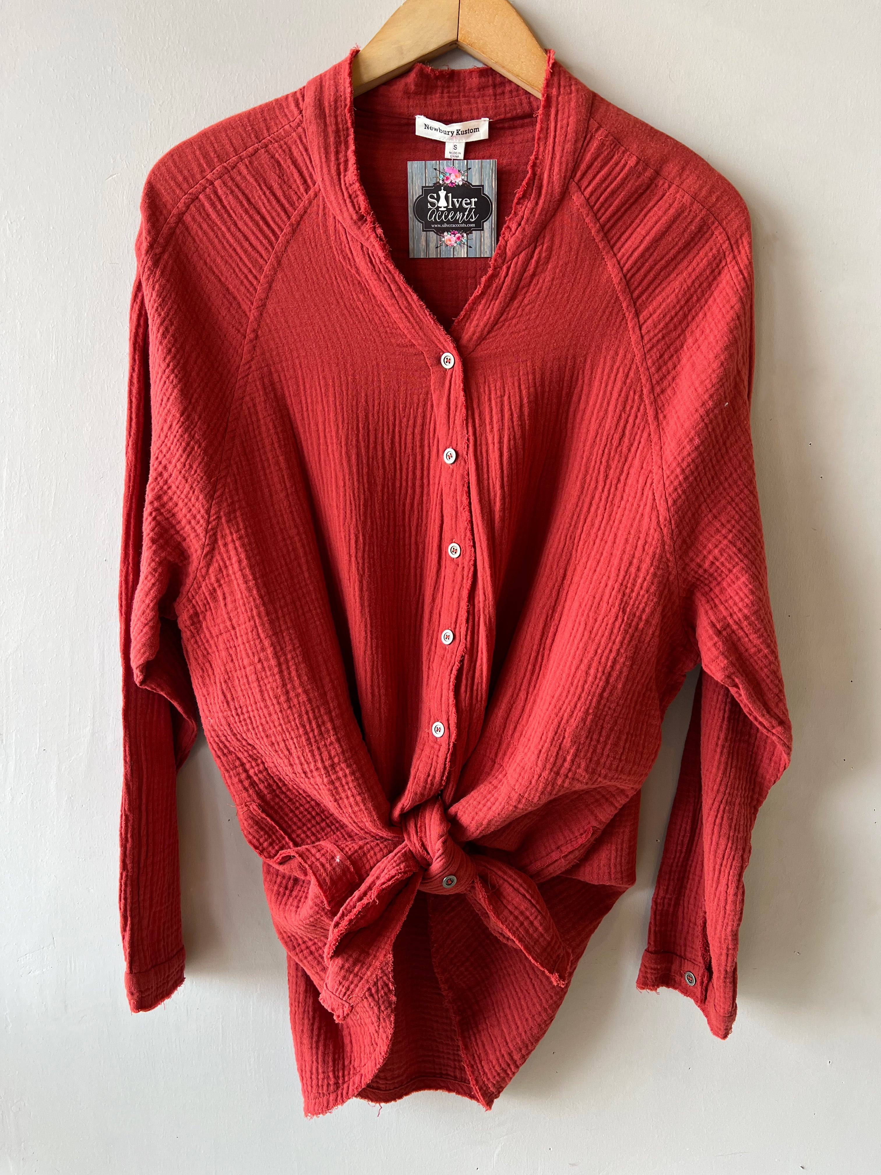 Newbury Kustom INTUITION Gauze ButtonDown FrayHem MandarinCollar Tunic Top