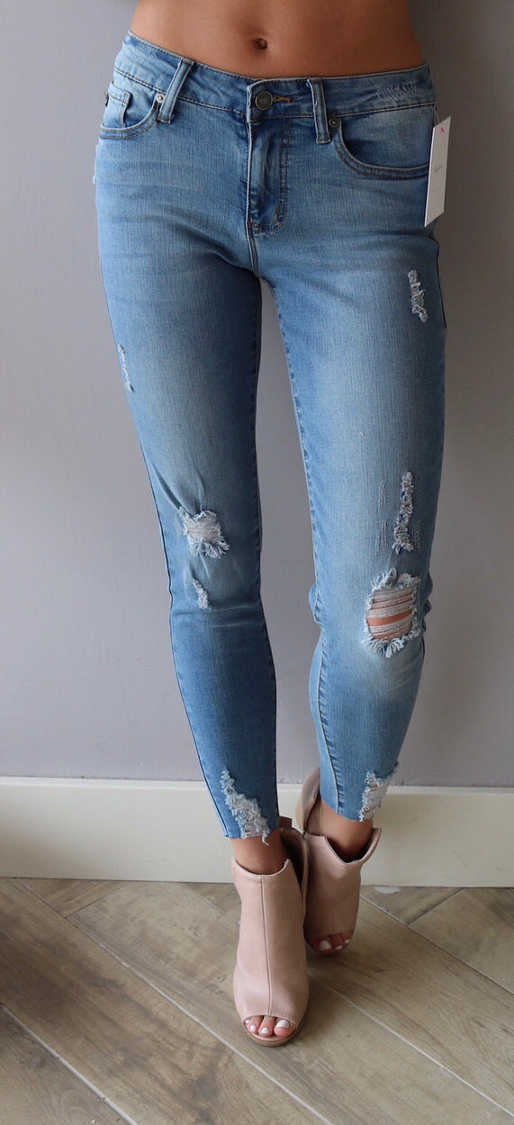 COSMOPOLITAN MidRise Destructed Ankle Skinny Jean