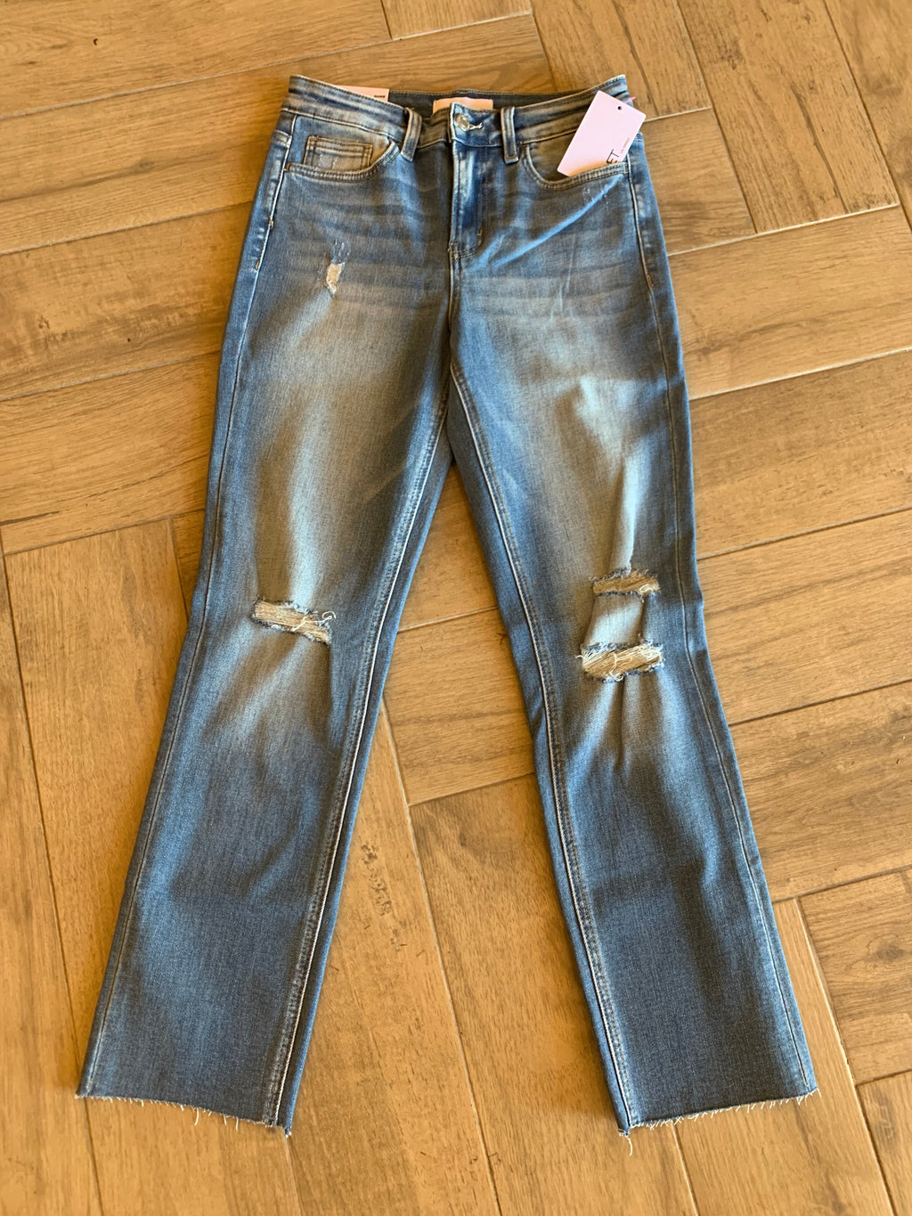 VERVET Hi~Rise JEANNE Stretch Slim Straight Leg Jeans Finished Hem