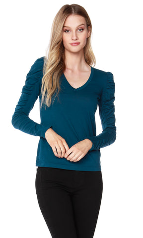 *BOBI V-Neck LOTTERY Shirred Sleeve Top