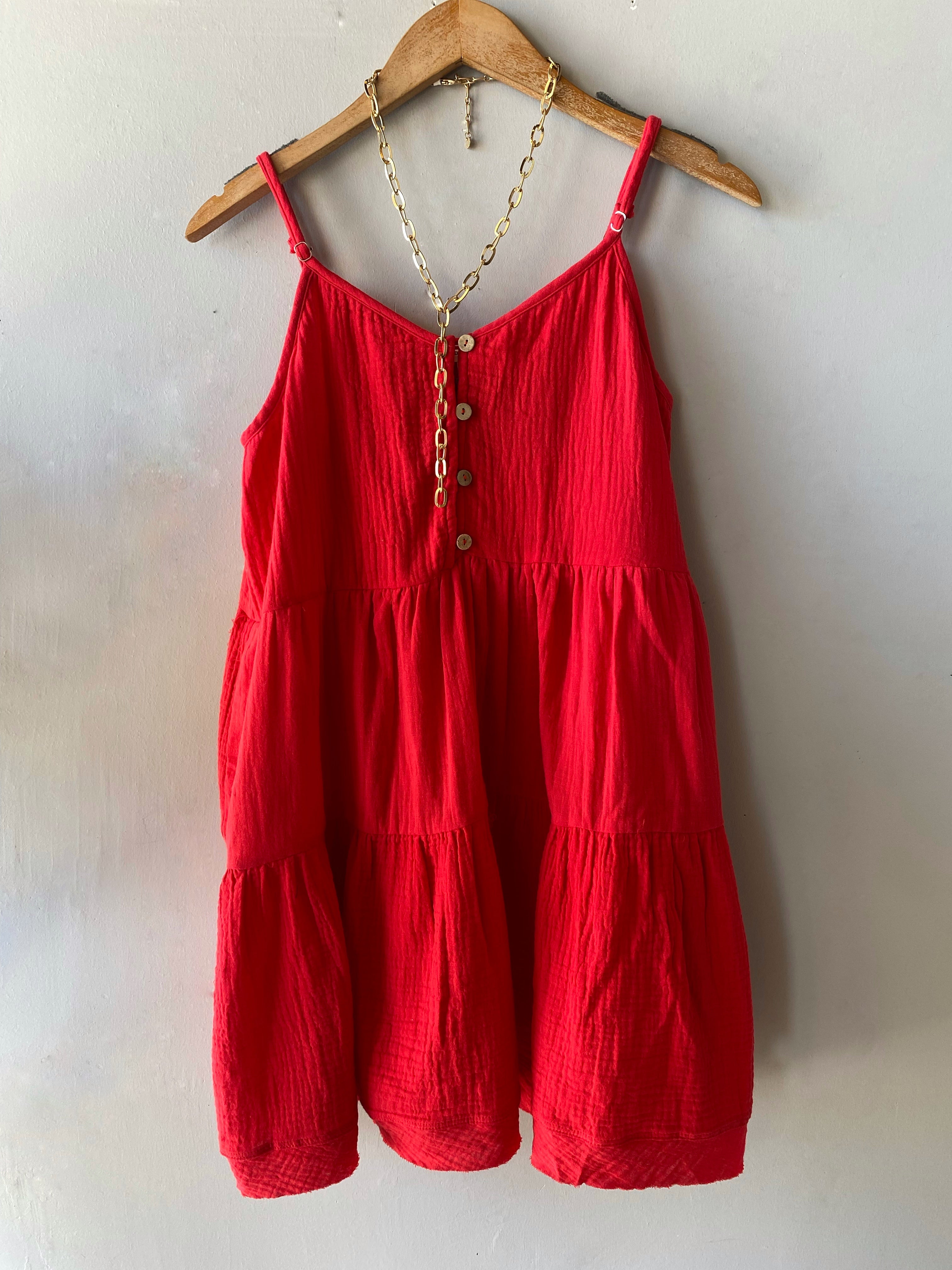 CAMPUS Tiered Button~Front Gauze Dress