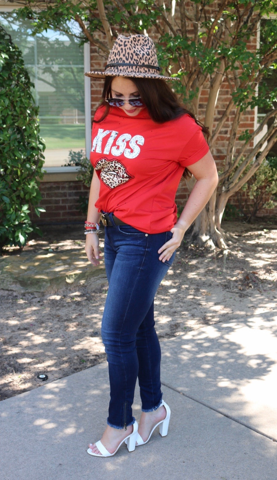 Mazik KISS Leopard Lips Distressed Tee Top
