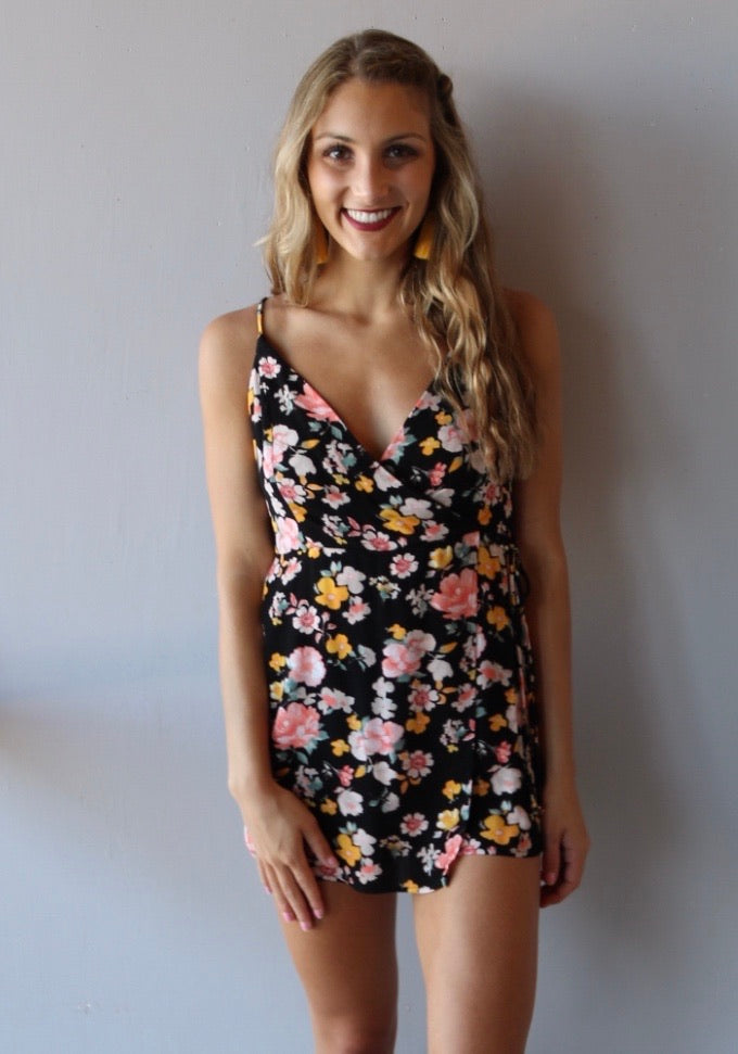 Blue Blush BOUNTY Floral Wrap V-neck Shorts Romper