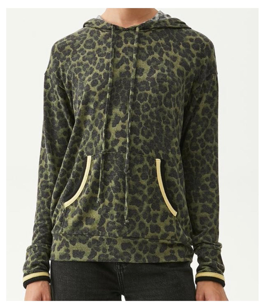 MICHAEL STARS BrushKnit CODY Eden Leopard Hoodie Top