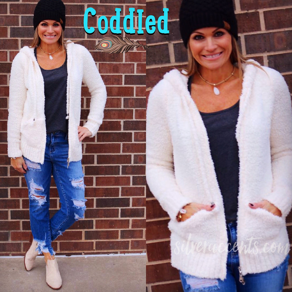 CODDLED Berber Fleece Zip Hoodie Top