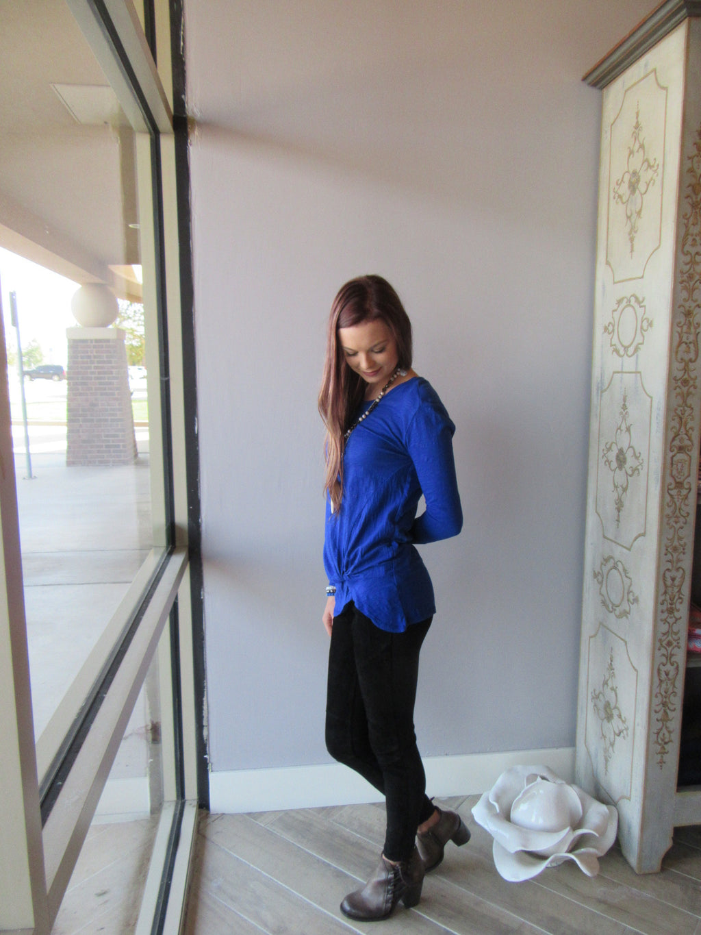 BOBI Slub Jersey LET IT GO Twist Front L/S Tee Top