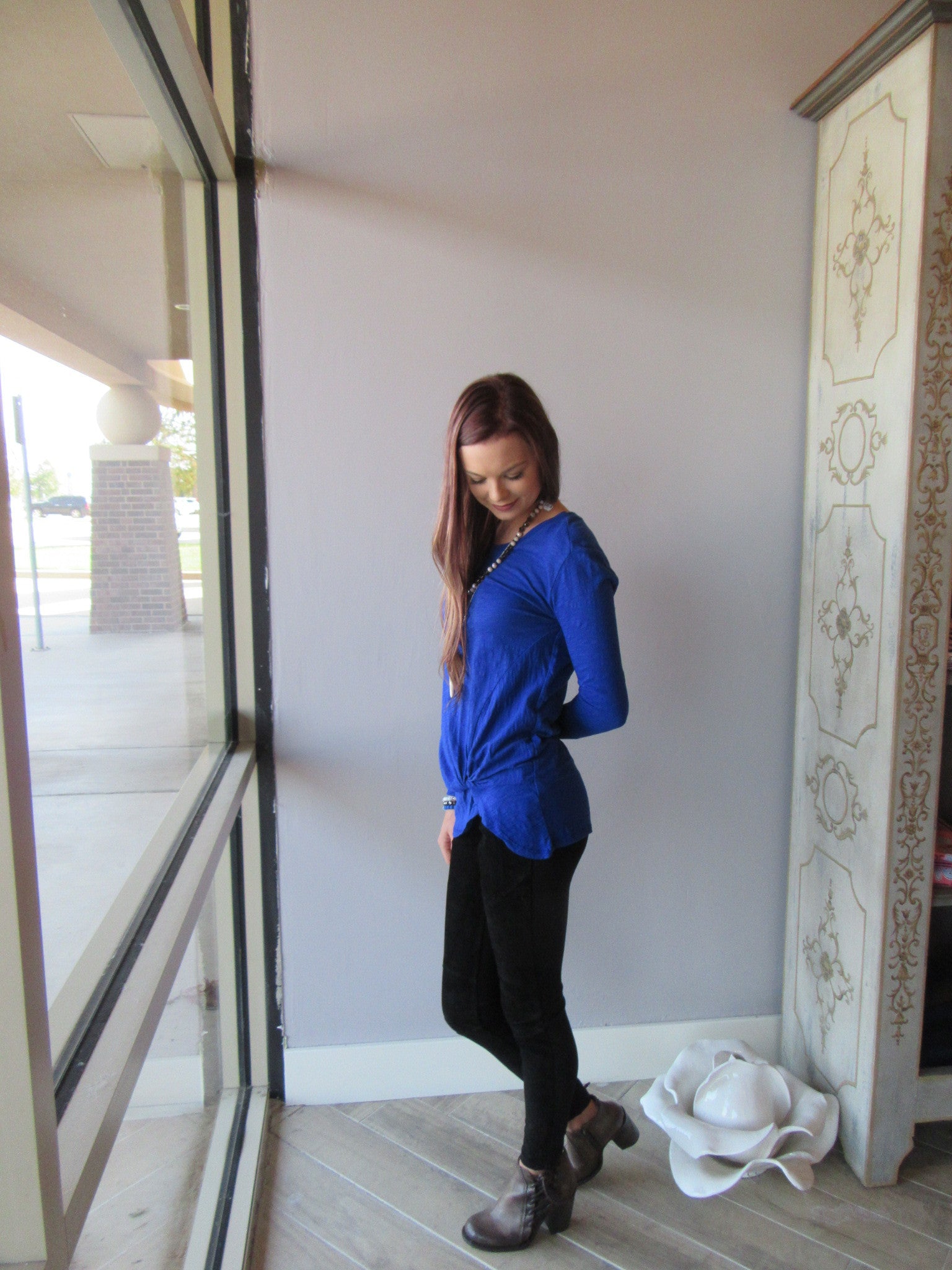 BOBI Slub Jersey LET IT GO Twist Front L/S Tee Top