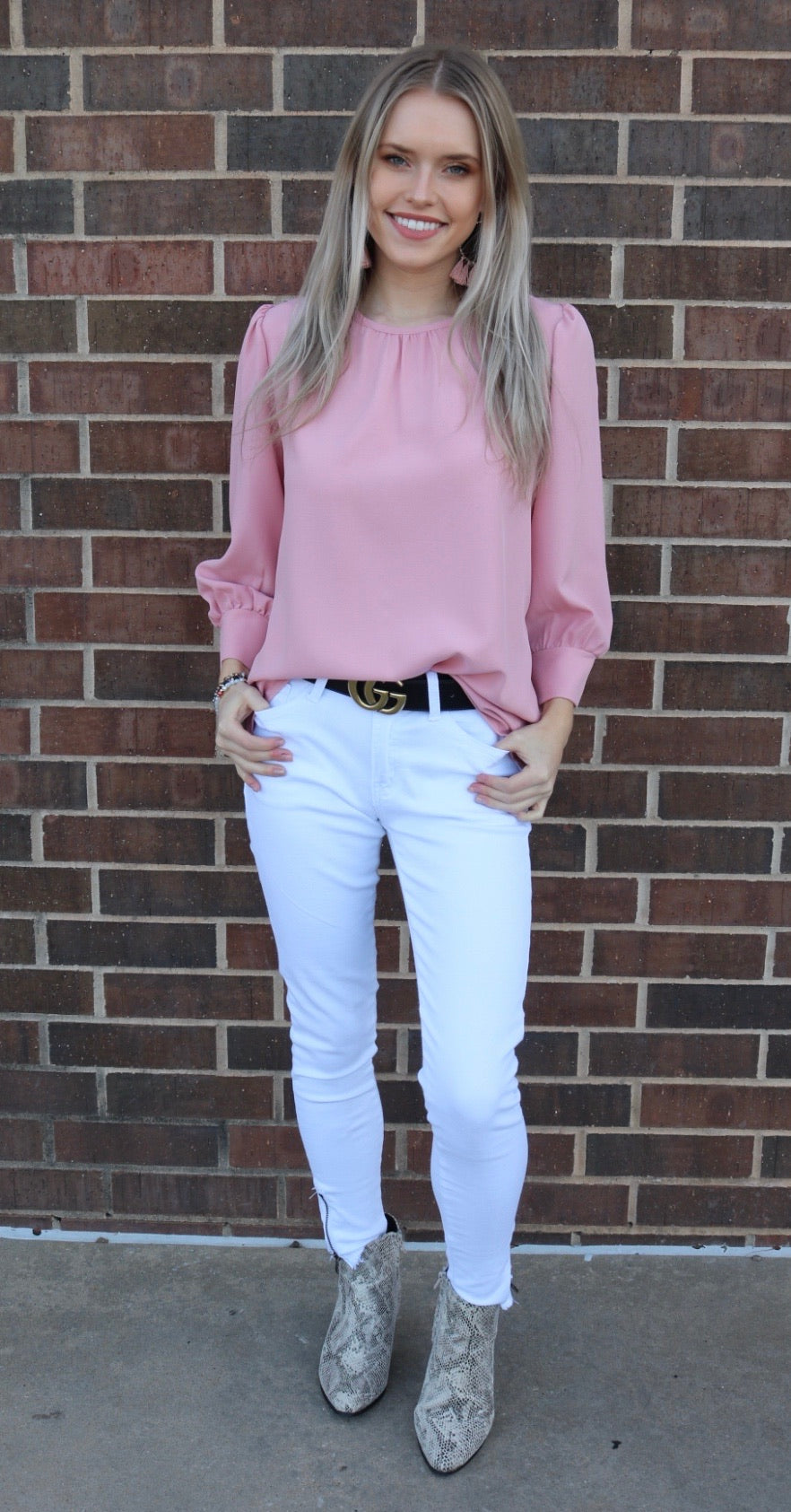 PRIORITY CuffSleeve Shirred Neck Woven Top