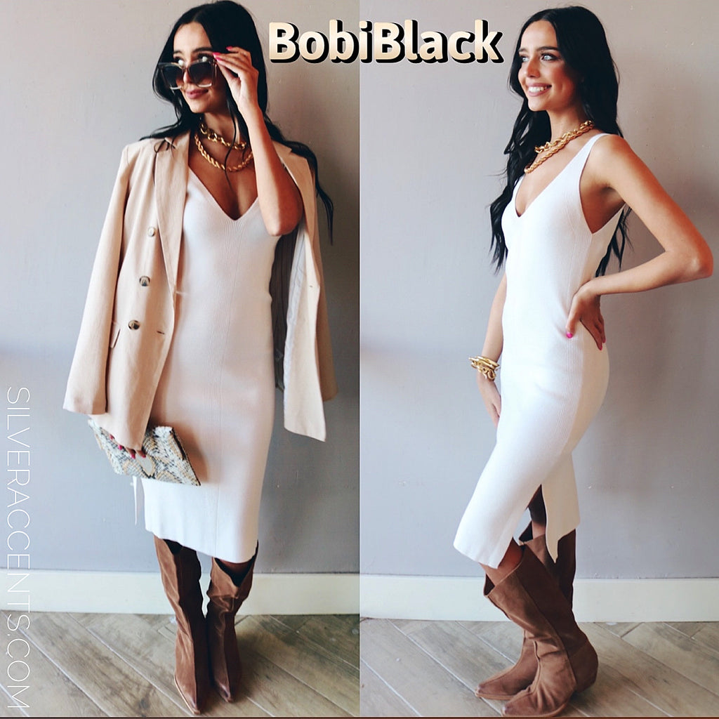 BOBI BLACK V-Neck CLANDESTINE Viscose Sweater Tank Dress