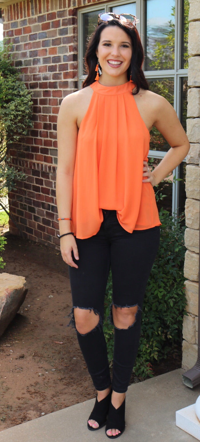 VENGEANCE HiNeck Halter TwistBack Chiffon Top