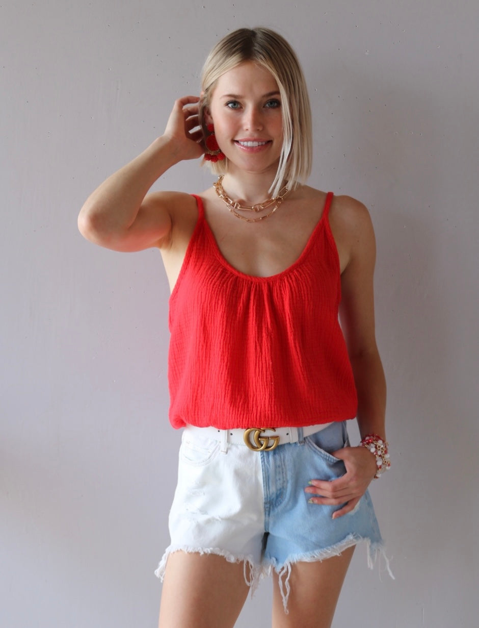 BOBI SmockWaist EXPANSE Beach Gauze Cami Top