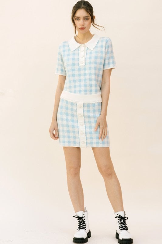 LAURA Gingham Sweater Collared Top
