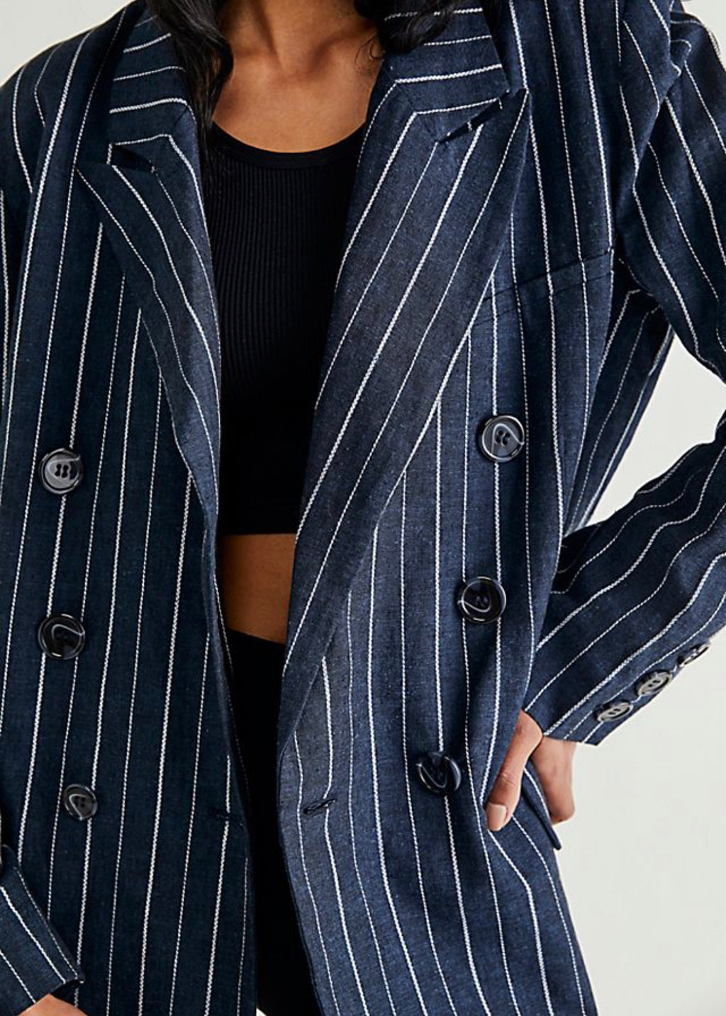 FREE PEOPLE Navy Combo ASHBY Pinstripe Blazer Jacket