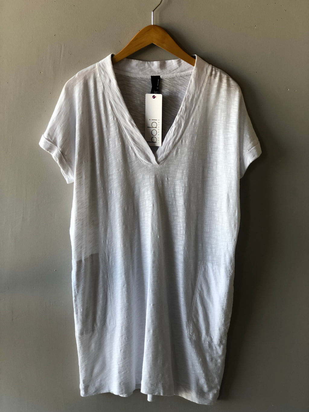 *BOBI V-neck Pocket RESORT Slub Jersey Tunic Dress