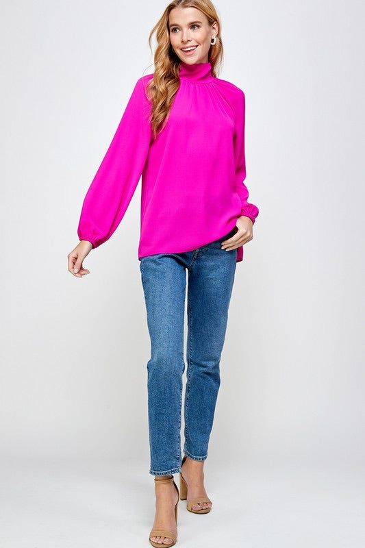 VINDICATE Hi-Neck KeyHole TieBack LongSleeve Top