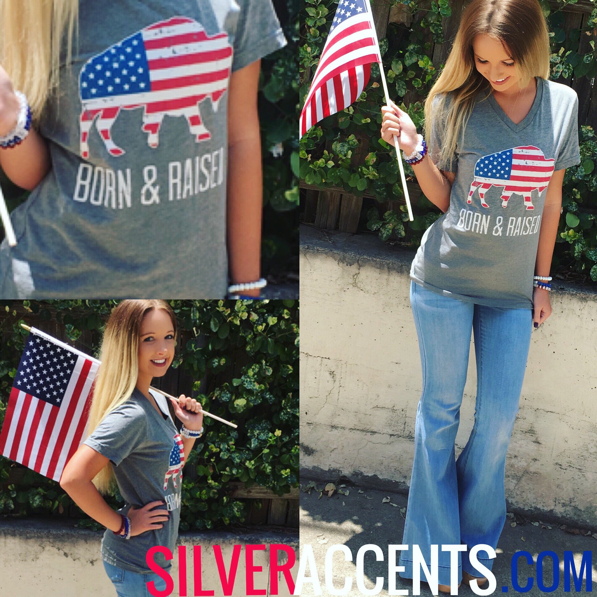 AMERICAN BUFFALO Grey TriBlend V-Neck Tee Top