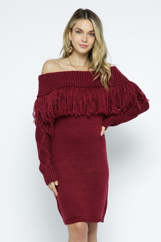 Blue B BENTLEY FoldOver Fringe Sweater Dress