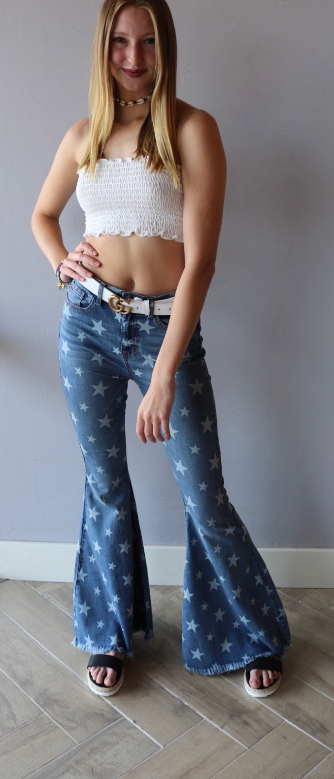SHOWDOWN Star Print SuperFlare RawHem Jean