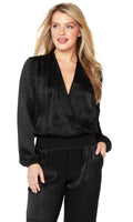 BOBI BLACK Sleek Textured LOGAN Woven Surplice Top