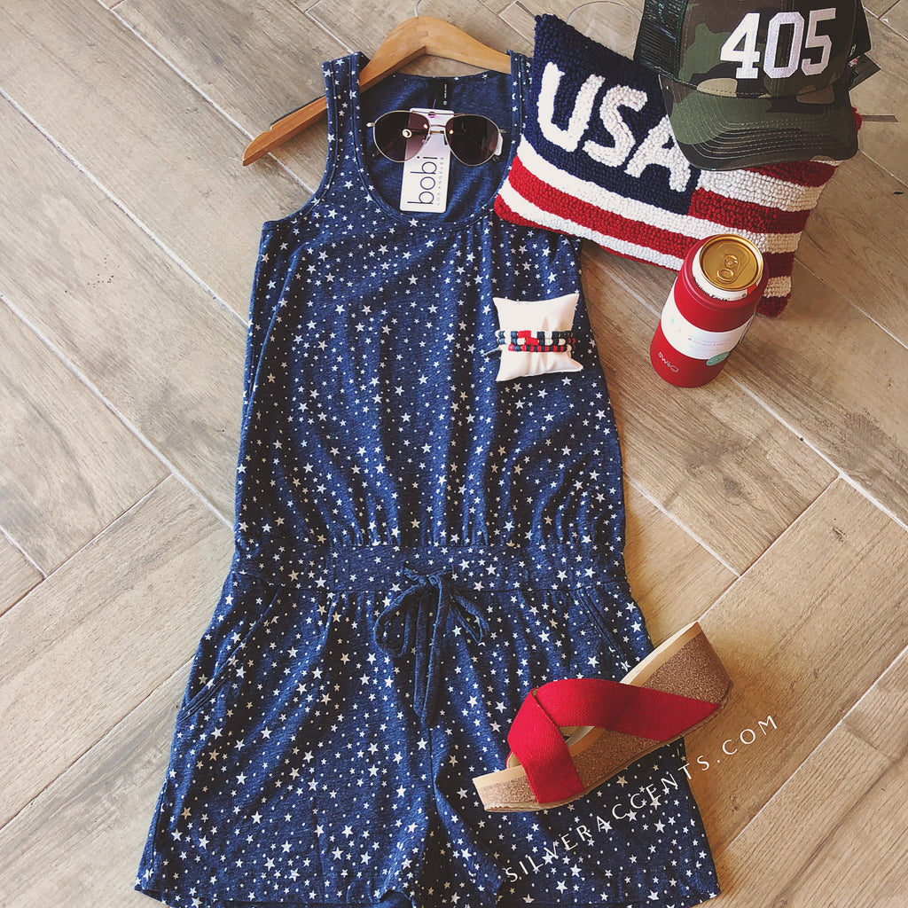 *BOBI Star Print JUSTICE RacerBack Short Romper
