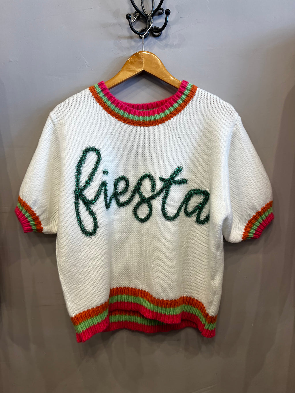 BIBI FIESTA Tinsel Short Puff~Sleeve Sweater