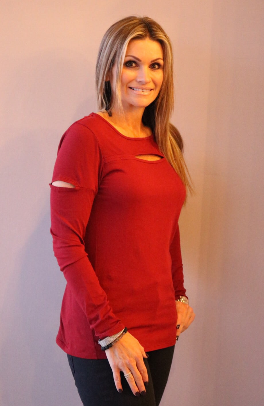 BOBI Lightweight Jersey FORBIDDEN SlitNeck/Sleeve Top