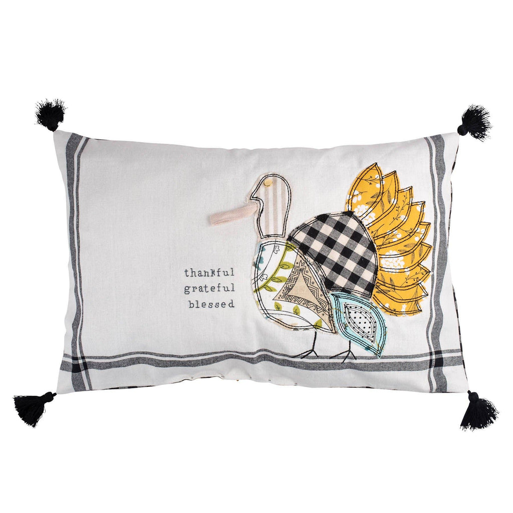 GH Appliqué THANKFUL GRATEFUL BLESSED Turkey Pillow