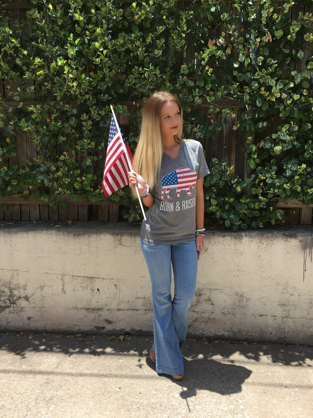 AMERICAN BUFFALO Grey TriBlend V-Neck Tee Top
