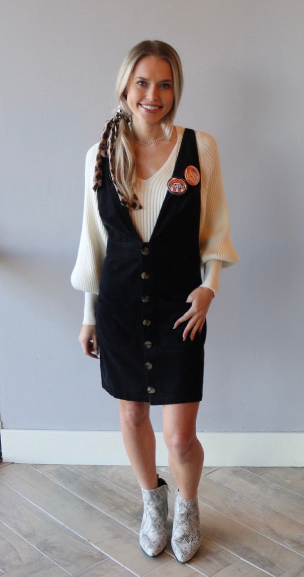 Blue Blush TREASURE Corduroy ButtonDown Crossback Jumper Dress