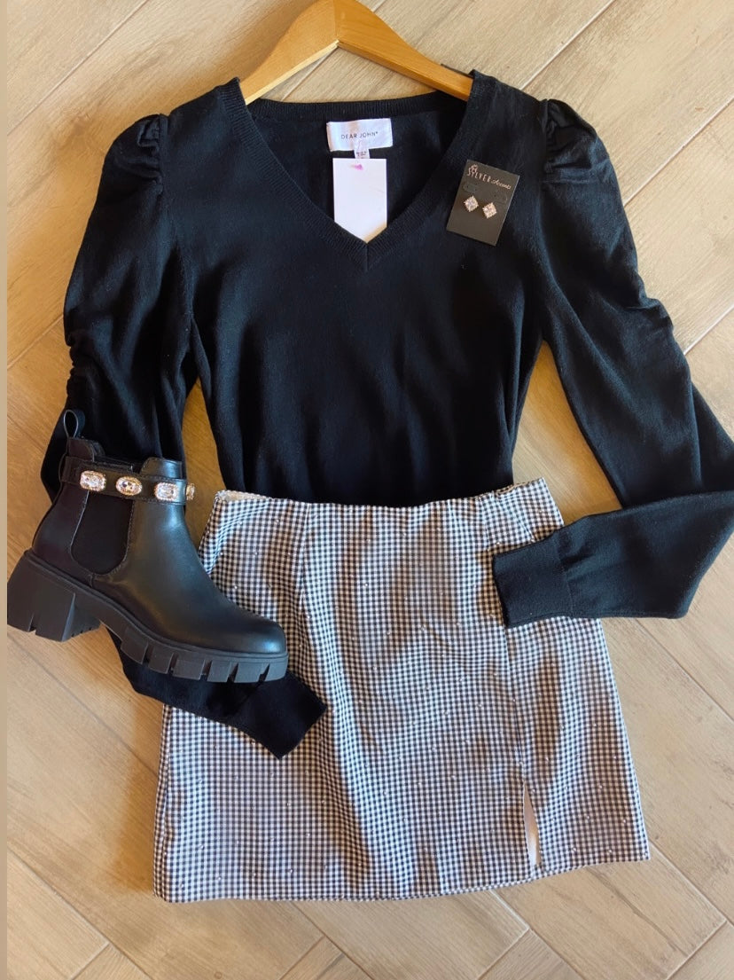 SQUARE One Gingham Plaid Sparkle Skirt