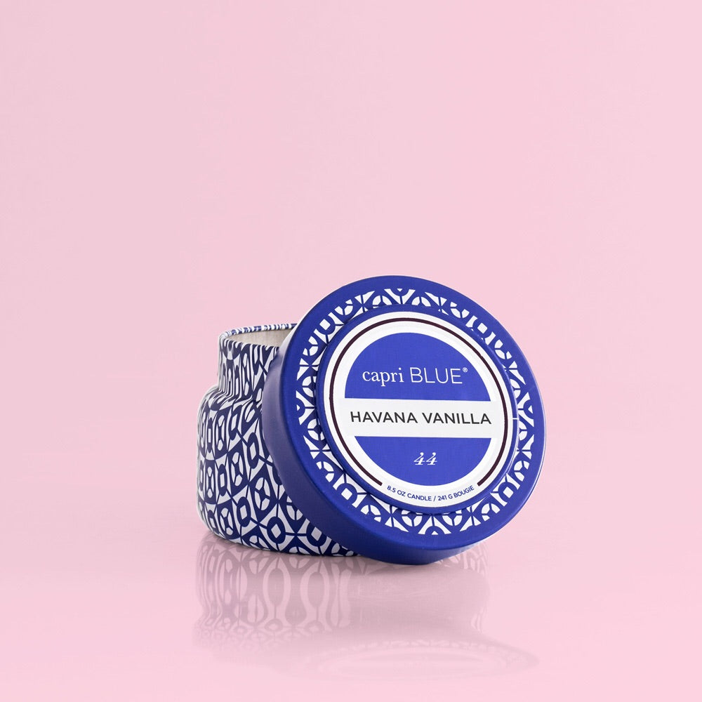 CAPRI BLUE Print Travel Tin 8.5 OZ Candle