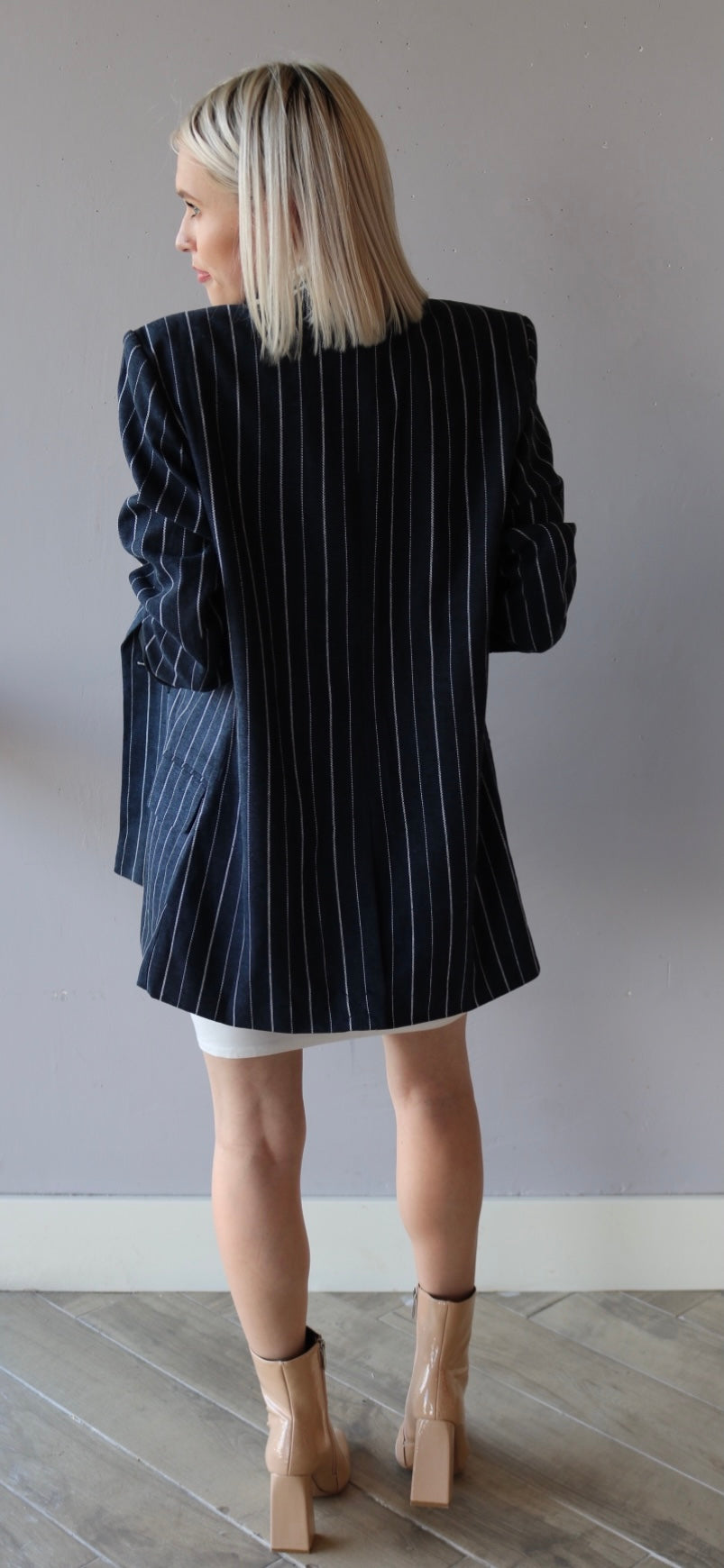 FREE PEOPLE Navy Combo ASHBY Pinstripe Blazer Jacket